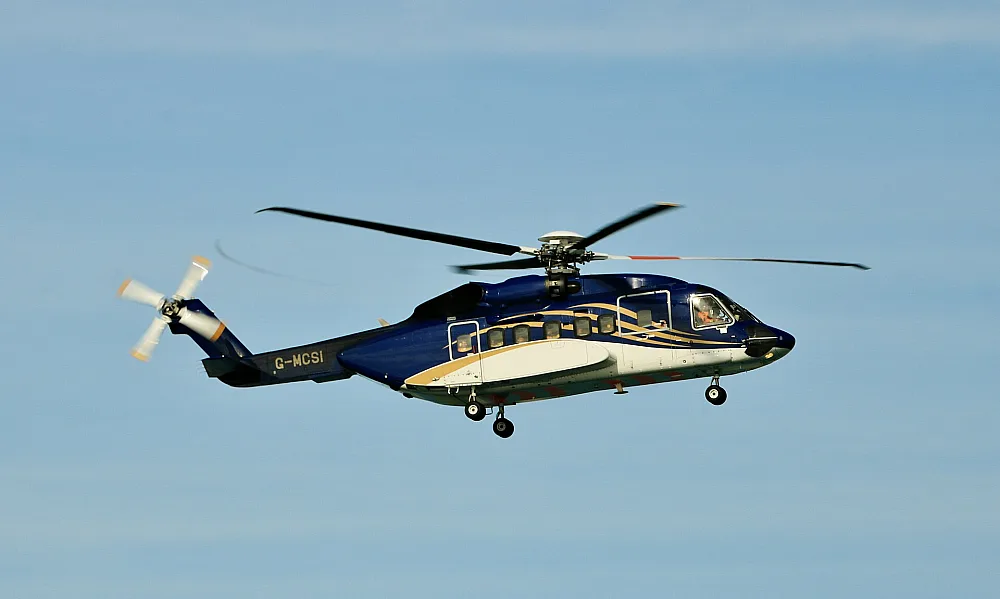 Offshore support helicopter in flight