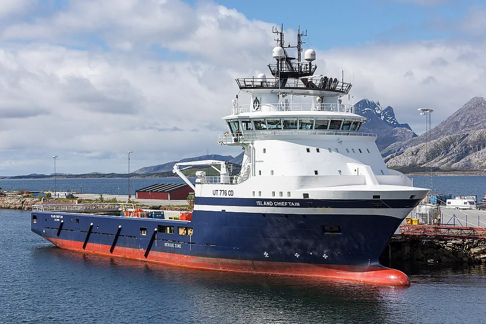 Offshore supply vessel moored in a Norwegian harbour
